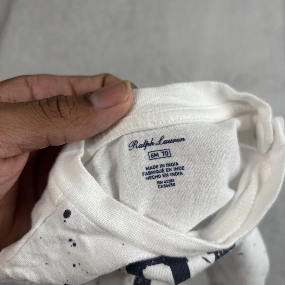 Ralph Lauren Polo Paint Splatter White SS Graphic Shirt Infant Size‎ 6M Months